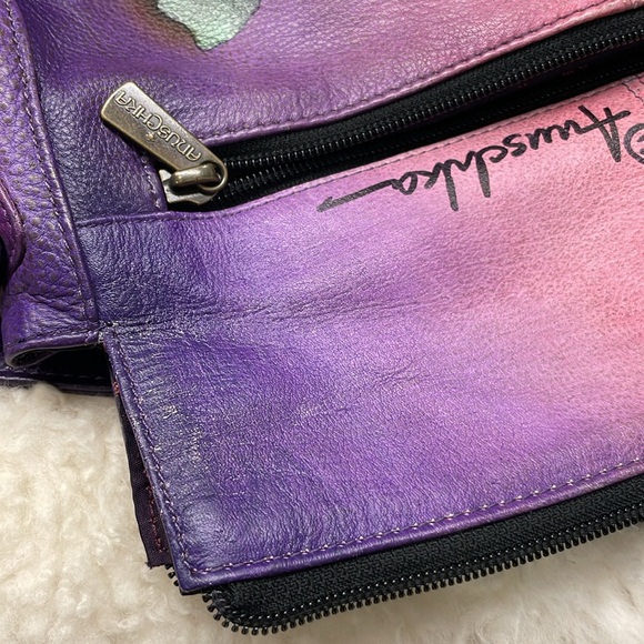 Anuschka Floral Purple Handbag and Wallet Set with bag charm and eyeglass pouch - Picture 12 of 14